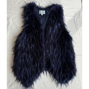 Faux Fur Vest Jacket Medium Blue Whimsigoth Wild Witchy Maximalist Artsy Bratz